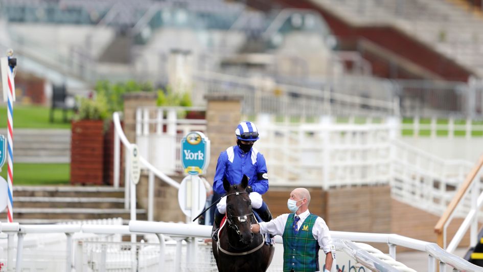 Racing at an empty York Racecourse