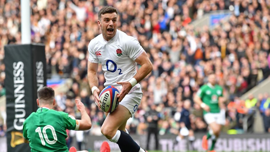 George Ford celebrates his try