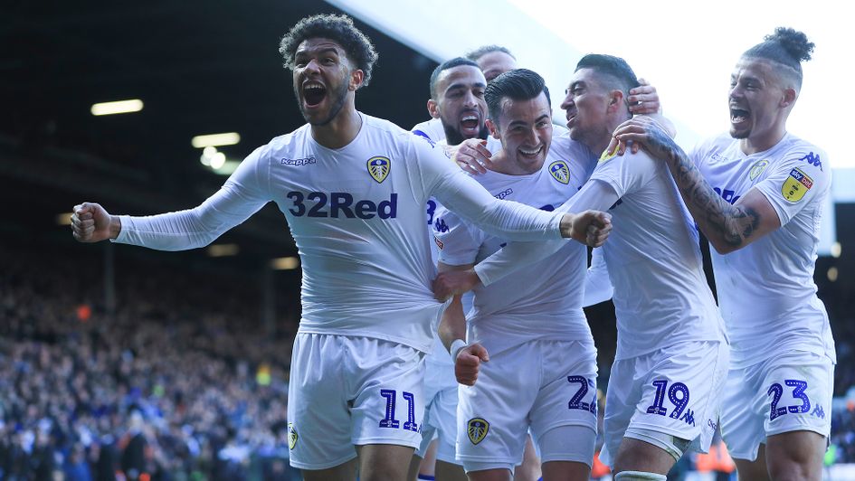 Leeds celebrate Jack Harrison's goal against Sheffield Wednesday