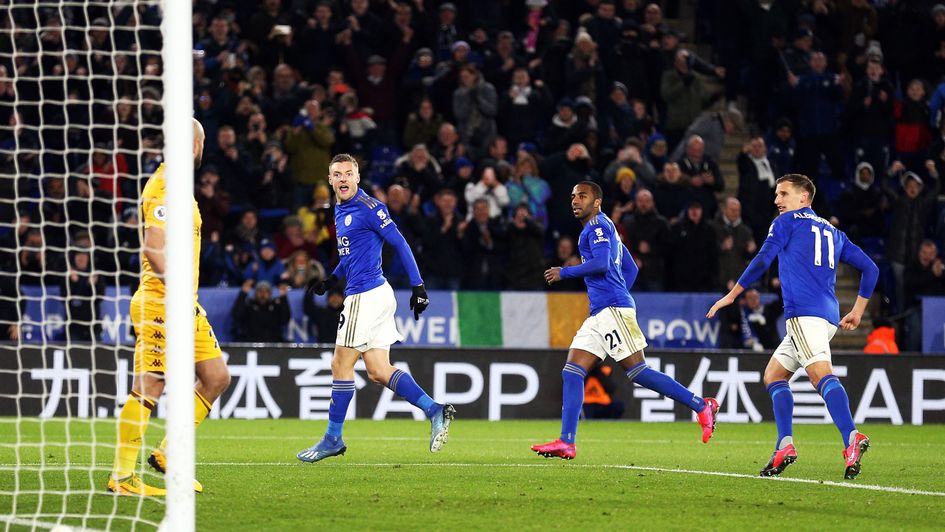 Jamie Vardy celebrates as Leicester beat Aston Villa
