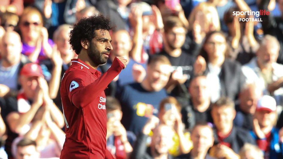 Mo Salah celebrates his opening goal for Liverpool v Brighton
