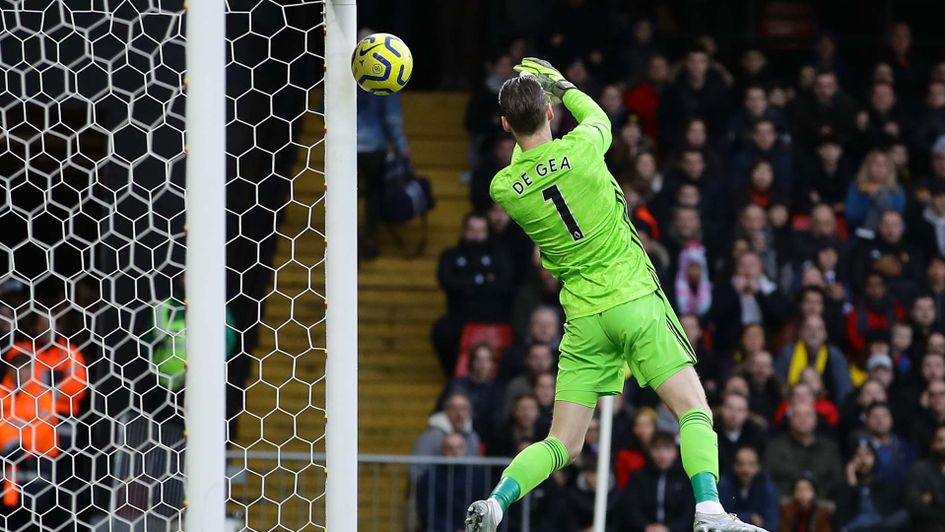 Manchester United keeper David De Gea lets in a Watford goal