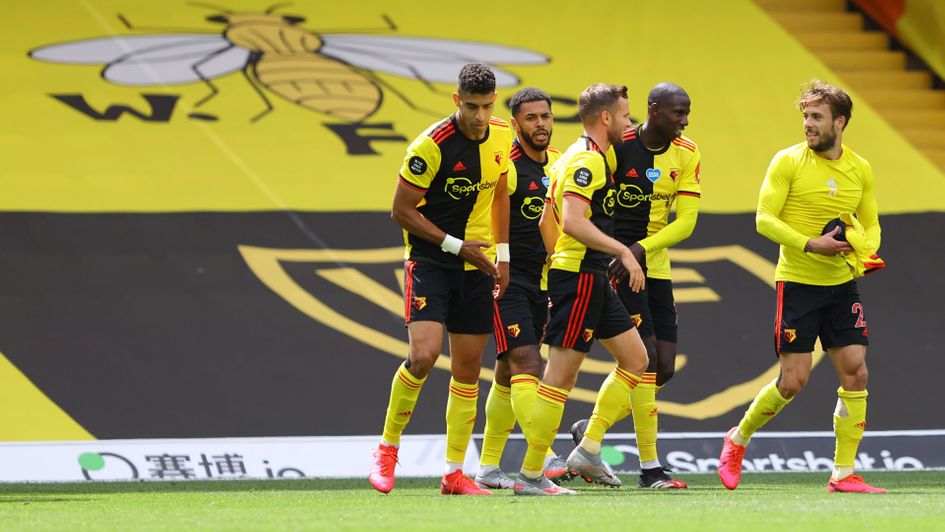 Watford players celebrate a big win over Newcastle at Vicarage Road