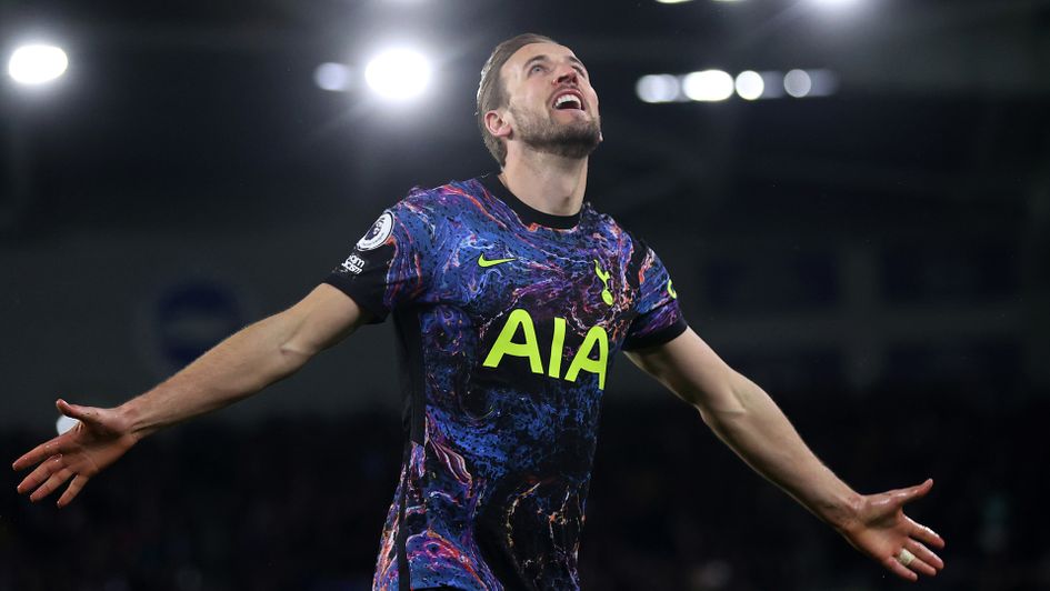 Harry Kane celebrates his goal against Brighton