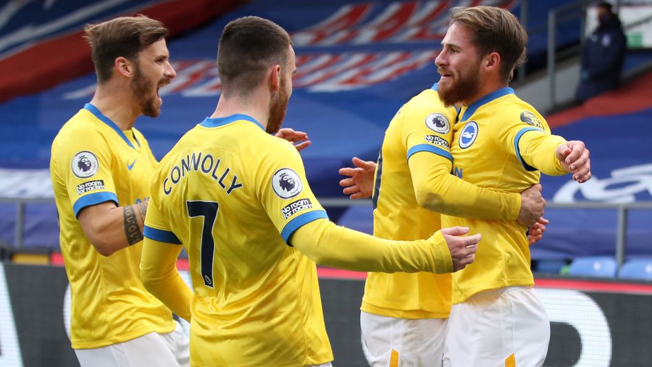 Brighton celebrate Alexis Mac Allister's late derby day goal at Selhurst Park