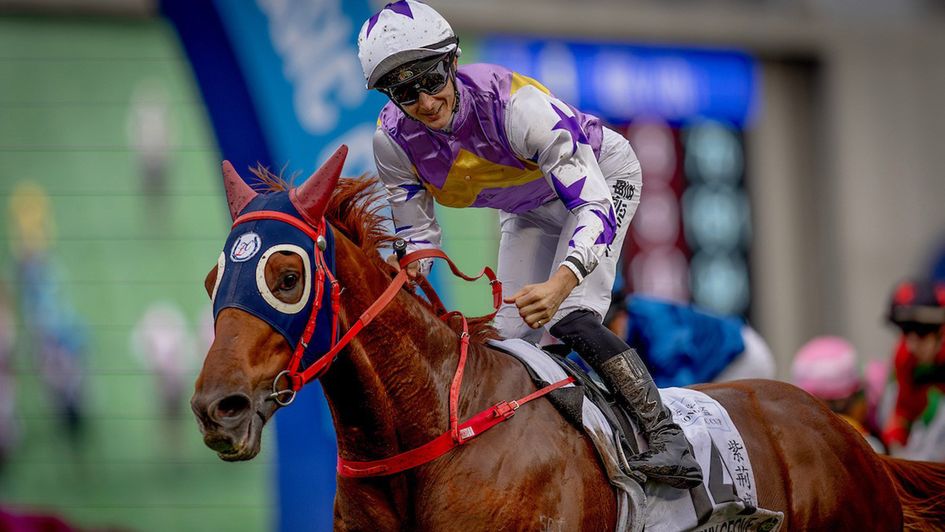 Harry Bentley partnered Stormy Grove to success in the Hong Kong Classic Cup (Credit: HKJC)