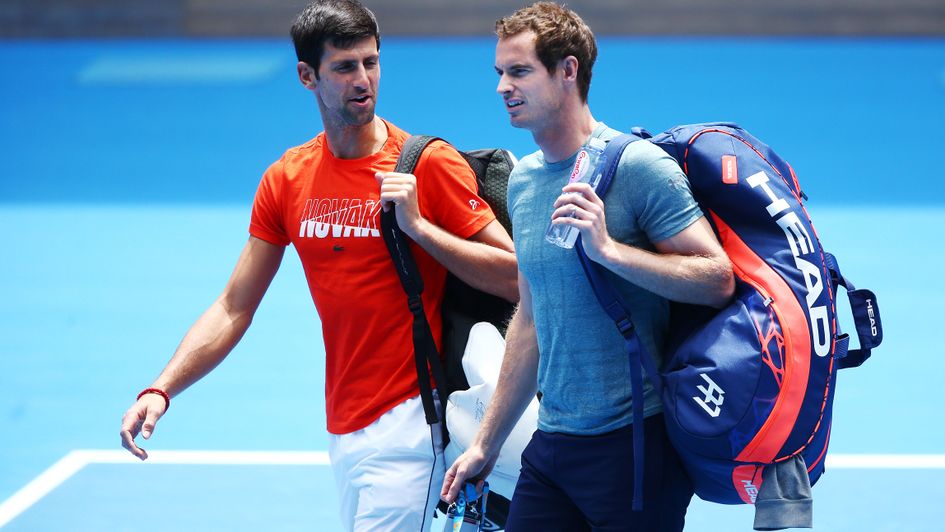 Novak Djokovic and Andy Murray: In discussion before their practice match at Melbourne Park