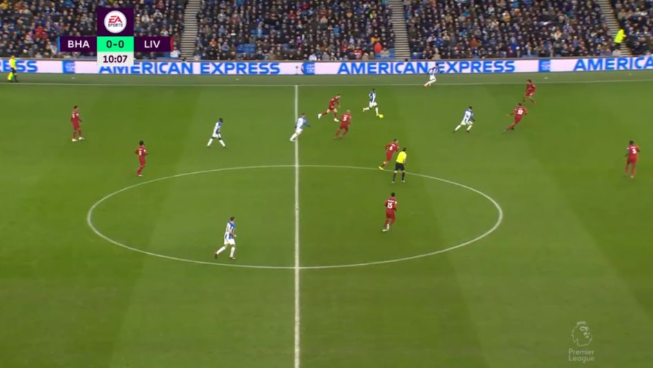 In the space of eight seconds, Liverpool go from having all outfield players behind the ball, to having just four players between the man in possession and Alisson Becker