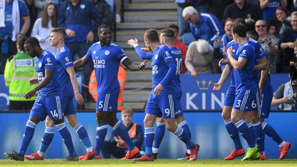 Leicester celebrate Wes Morgan's goal against Bournemouth