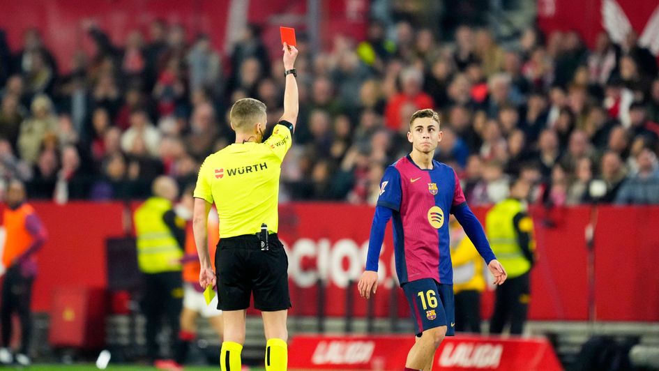 Referee Alejandro Hernandez Hernandez sent off Barcelona's Fermin Lopez earlier this season