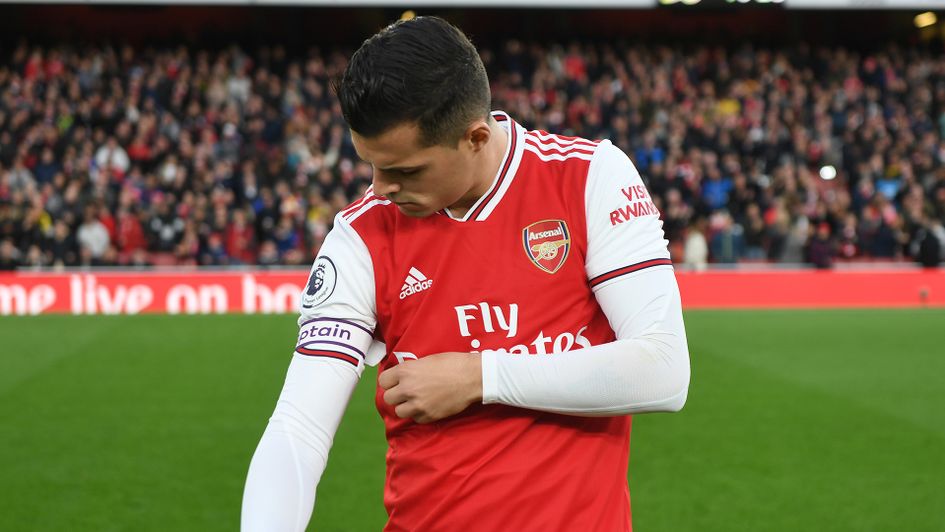 Granit Xhaka with the Arsenal's captain armband