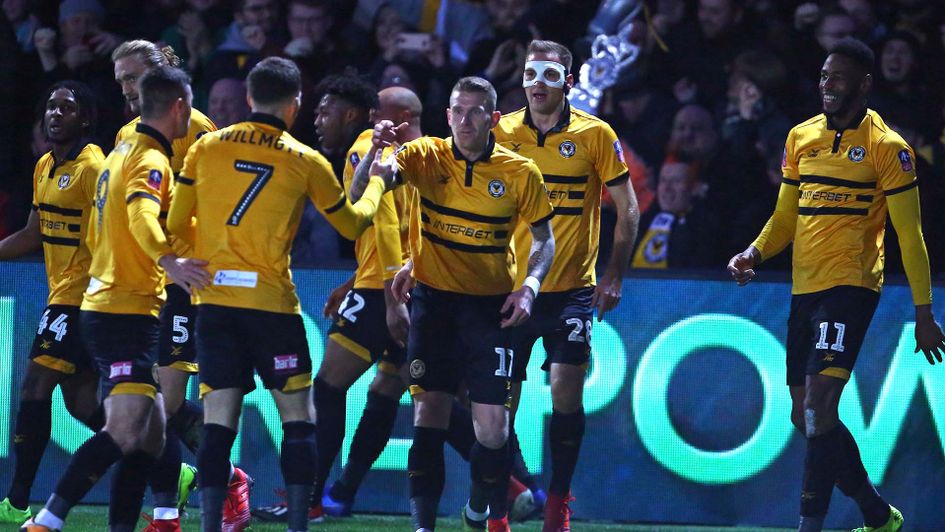 Newport celebrate a famous FA Cup victory over Leicester
