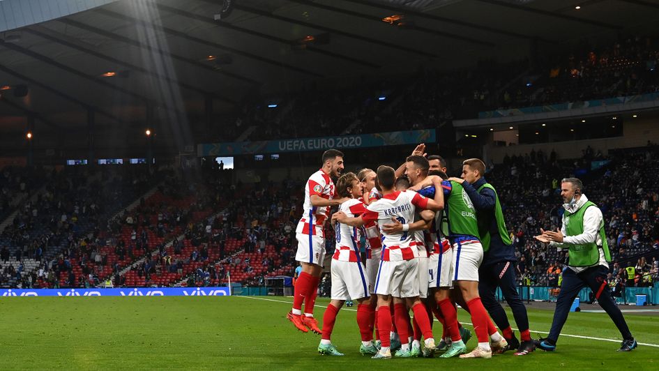 Croatia celebrate Ivan Perisic's goal against Scotland
