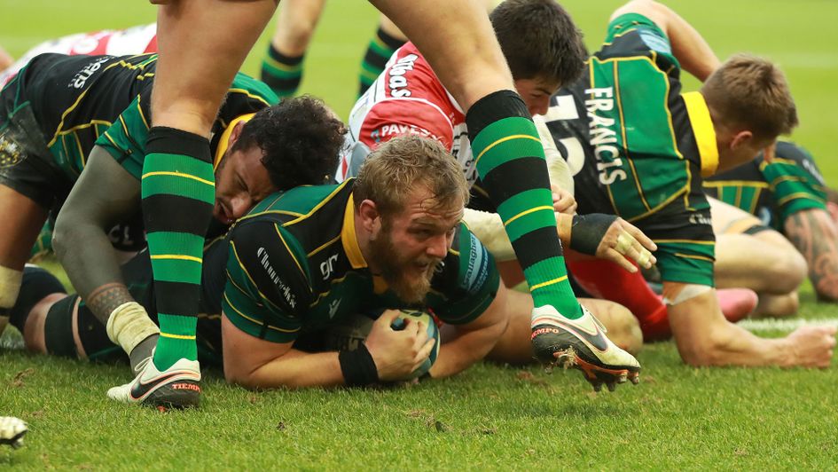 Mikey Haywood scores for Northampton in their entertaining win over Gloucester