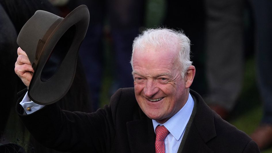 Willie Mullins salutes the crowd after winning his third Gold Cup