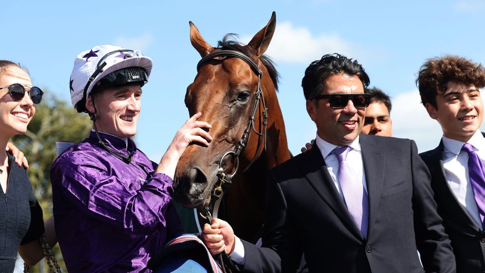 Kia Joorabchian with the Robson Aguiar-trained Bucanero Fuerte after his win at the Currragh