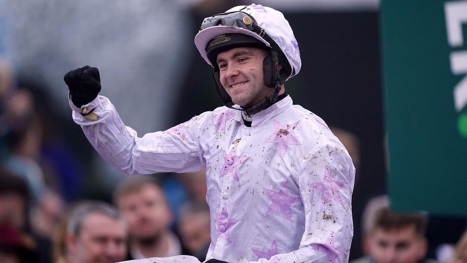 Jonjo O'Neill celebrates in the silks of Gay Smith