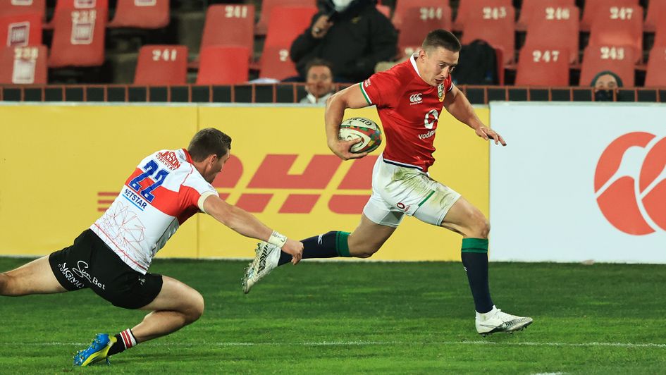 Josh Adams scores one of four tries for British and Irish Lions against Sigma Lions