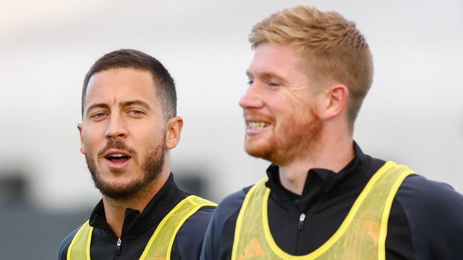 Eden Hazard and Kevin De Bruyne in training