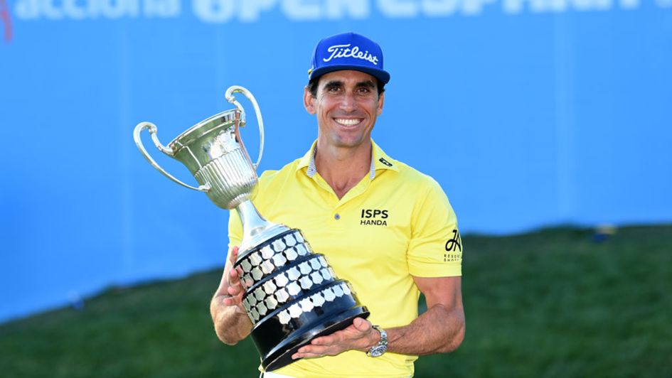 Rafa Cabrera Bello celebrates his victory on home shores