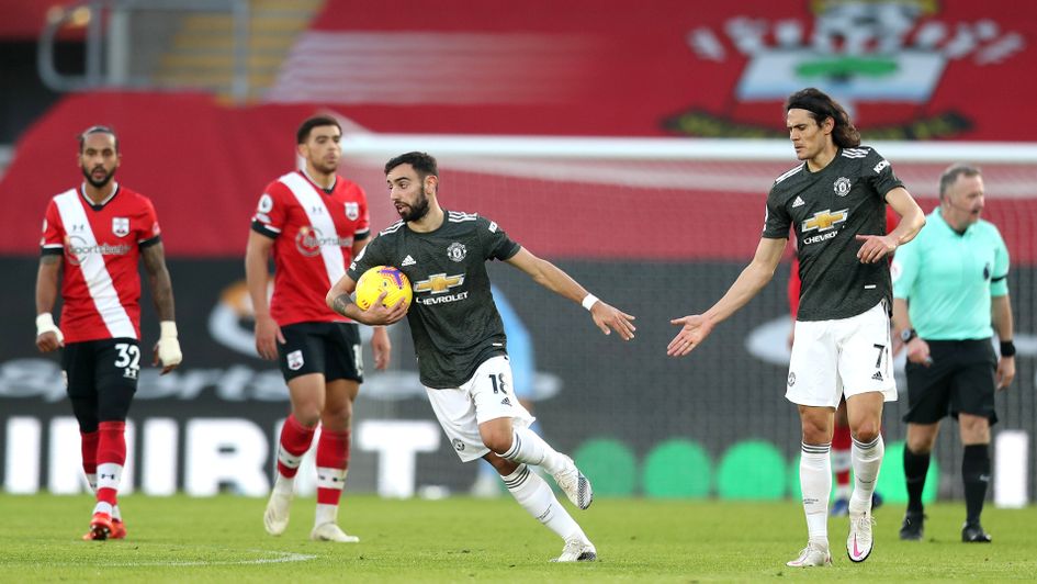Bruno Fernandes celebrates his goal against Southampton