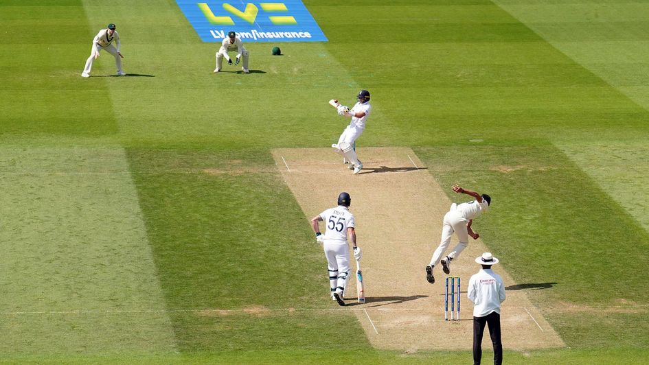 Joe Root plays the ramp shot for another boundary