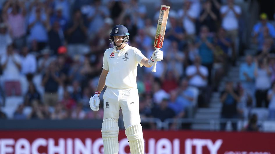 Joe Root marks his 50 during England's second innings at Headingley