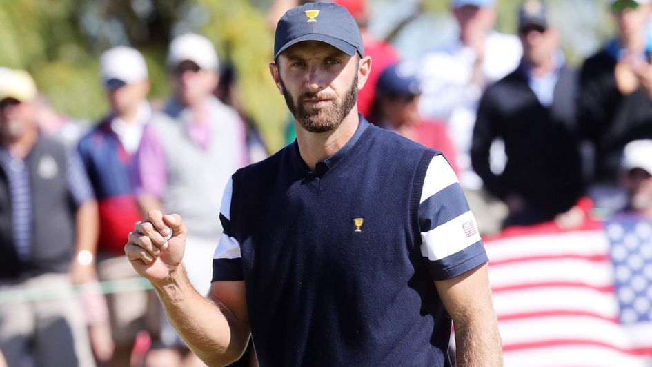 Dustin Johnson celebrates for the USA