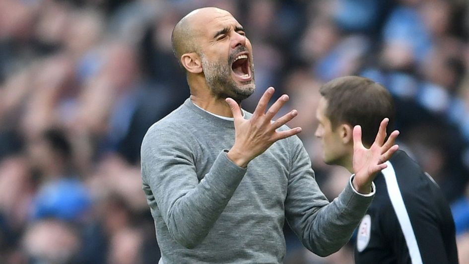 Manchester City boss Pep Guardiola cuts a frustrated figure