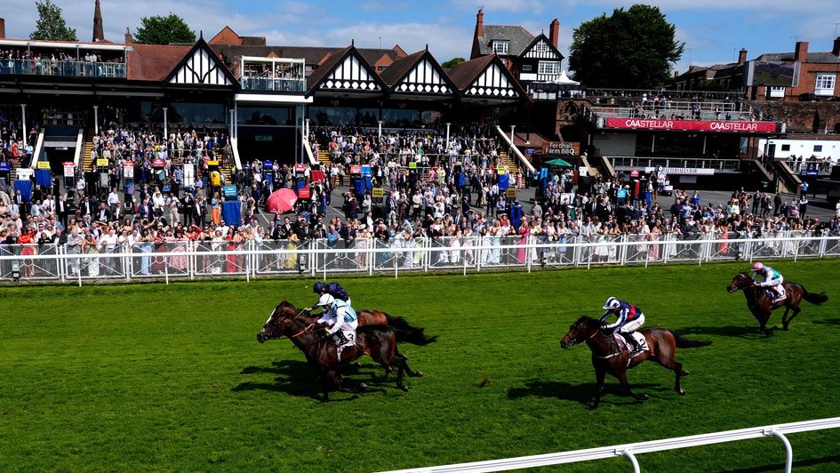 Mount Kilimanjaro (far side) gallops his way to the front in the Dee Stakes