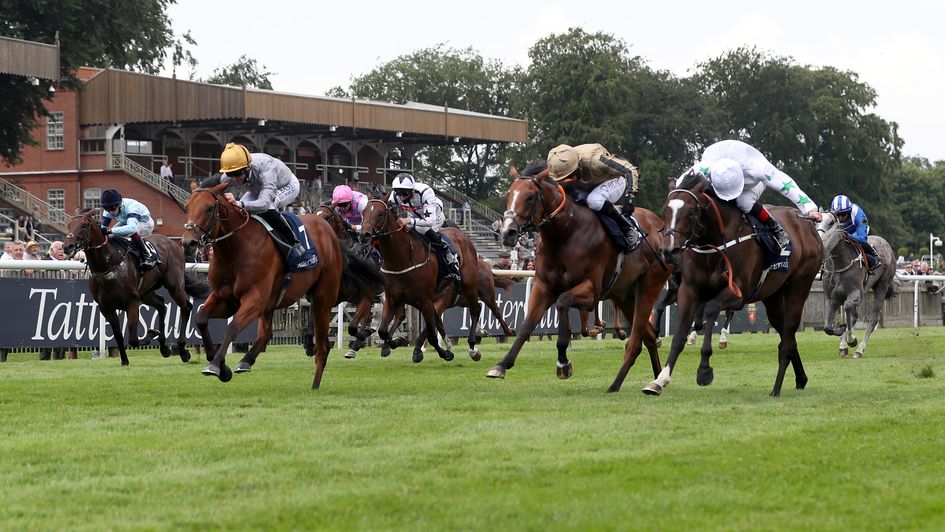 Lusail (gold cap) wins the July Stakes