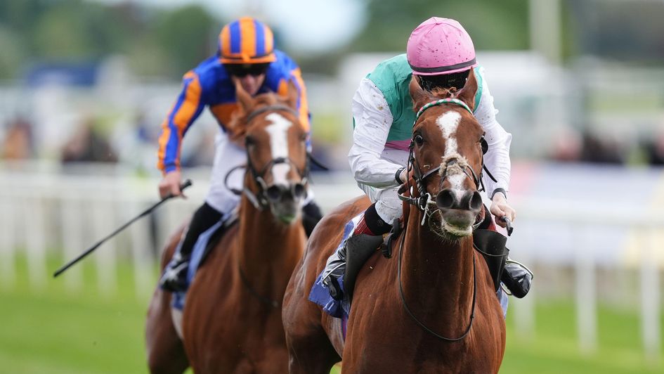 Item, ridden by Colin Keane, beats Action to win the Dante Stakes at York