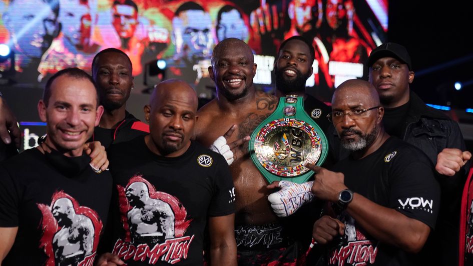 Dillian Whyte celebrates his win