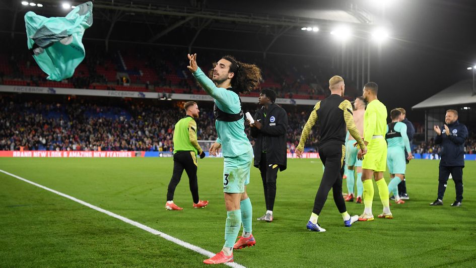 Marc Cucurella gives his shirt to a Brighton fan