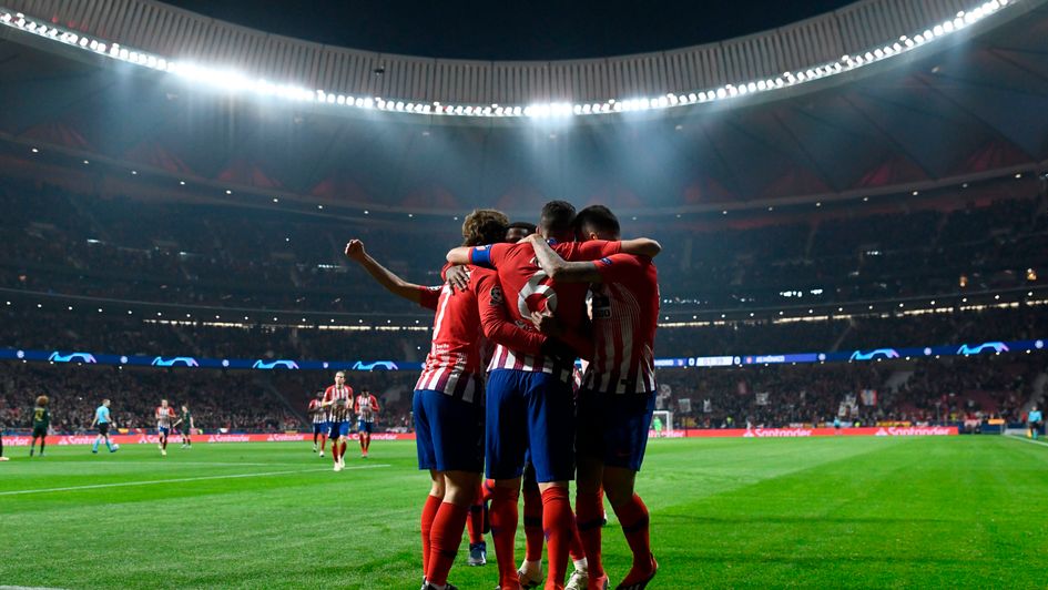 Atletico Madrid celebrate their Champions League goal at the Wanda Metropolitano