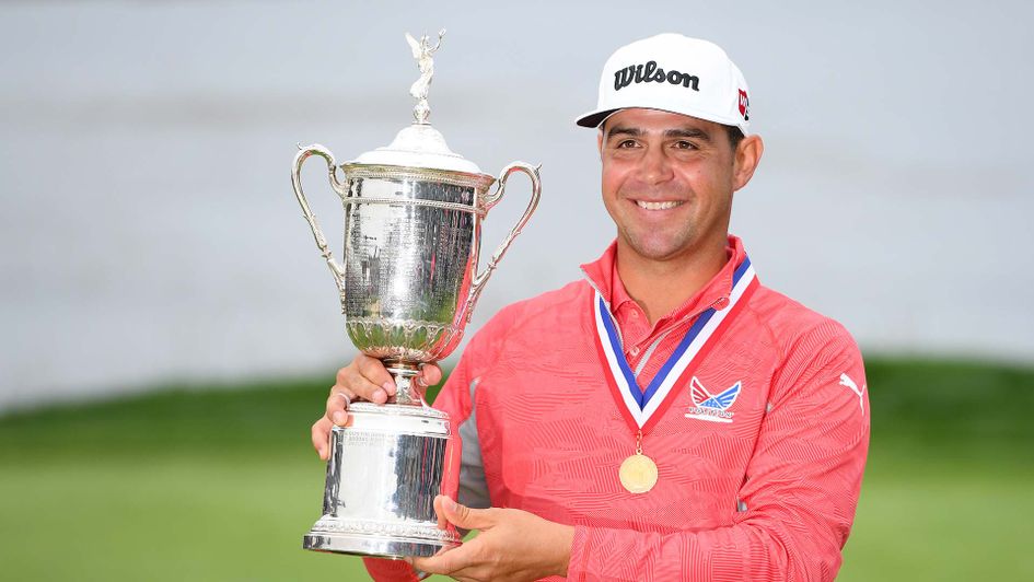 Gary Woodland celebrates winning the US Open at Pebble Beach
