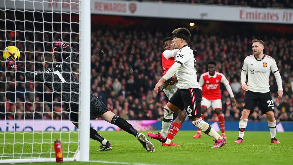 Eddie Nketiah scores against Manchester United