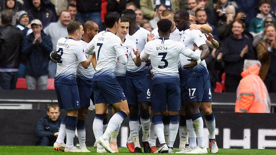 Tottenham celebrate Eric Dier's goal against Cardiff