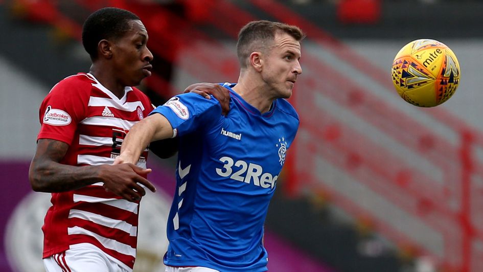 Rangers' Andy Halliday (right) and Accies' Mickel Miller
