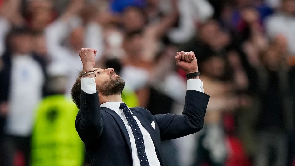 Gareth Southgate celebrates England's win over Germany