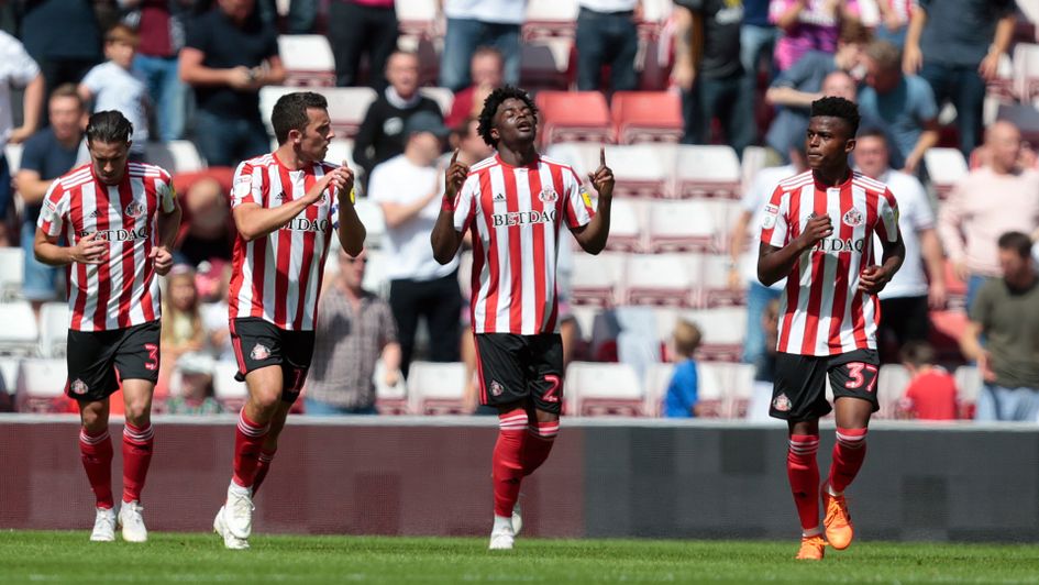 Josh Maja celebrates after opening the scoring for Sunderland v Charlton