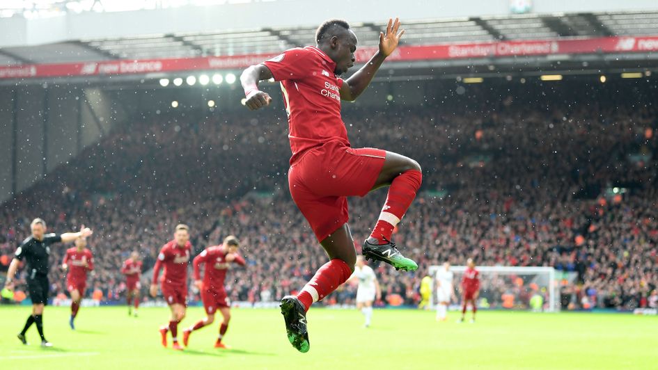 Sadio Mane celebrates his goal for Liverpool against Burnley