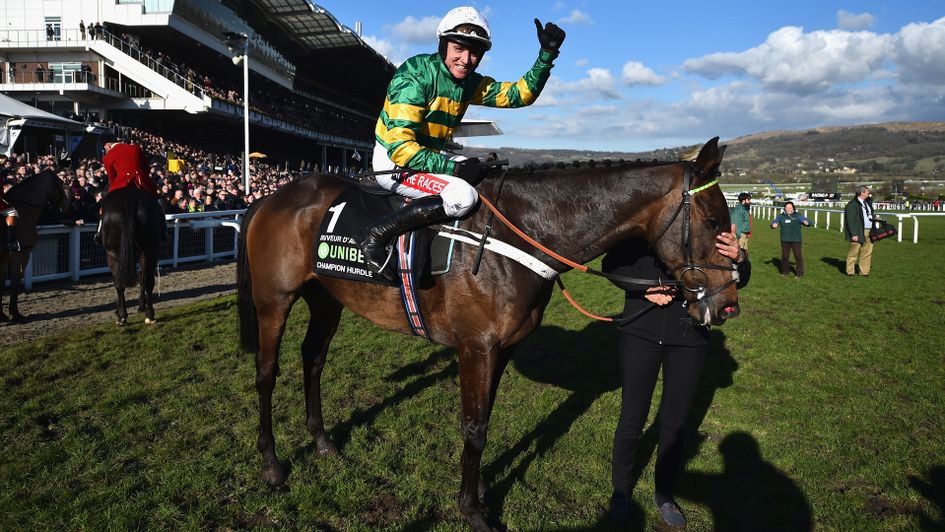 Barry Geraghty celebrates after winning on Buveur D'Air