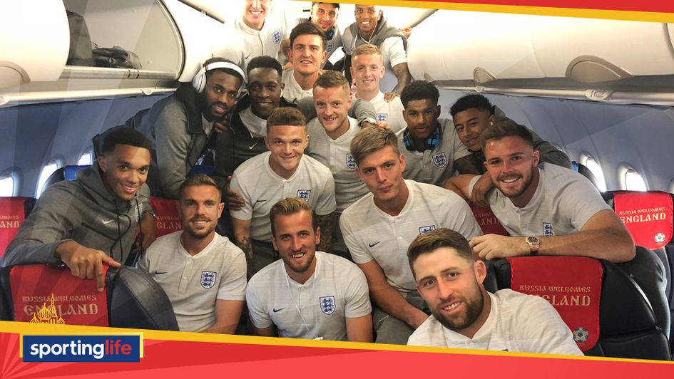 England players pose for a picture with hat-trick hero Harry Kane