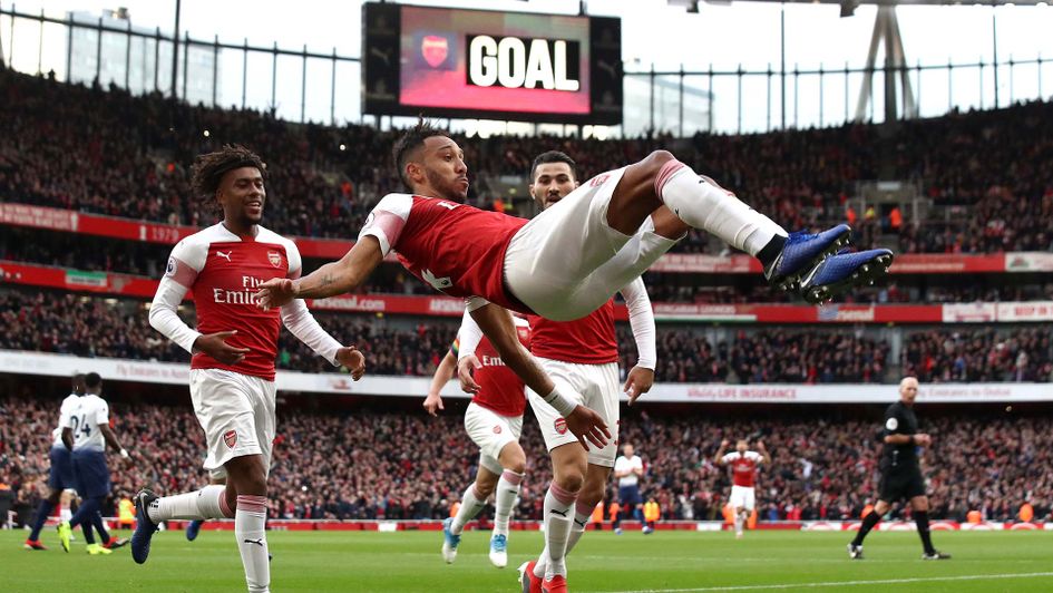 Pierre-Emerick Aubameyang celebrates a goal for Arsenal