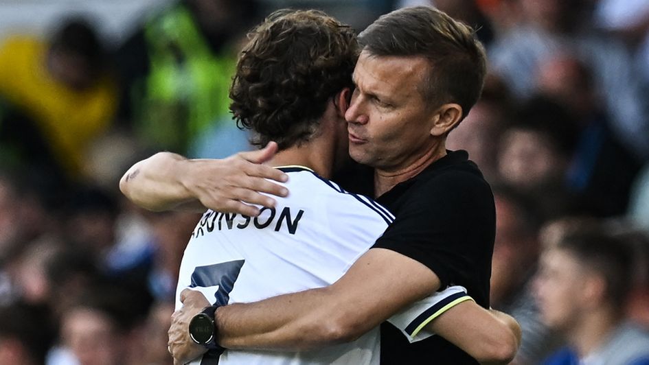 Jesse Marsch embraces Brenden Aaronson in Leeds' 3-0 win over Chelsea