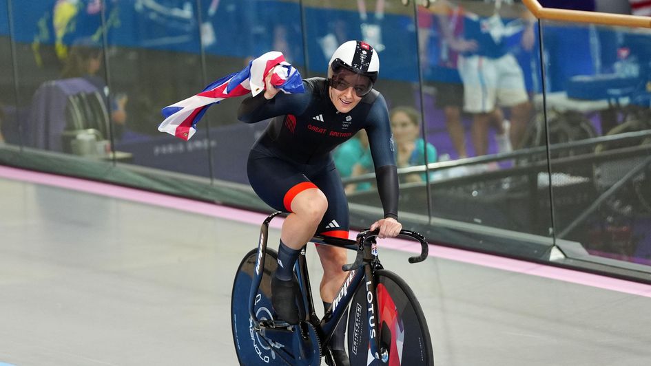 Katy Marchant celebrates for Team GB