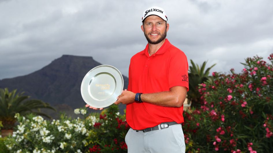 Dean Burmester celebrating his victory at the Tenerife Open