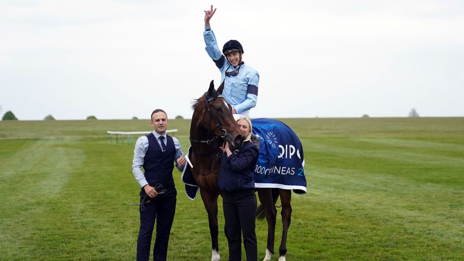 James Doyle celebrates winning the 1000 Guineas on Cachet