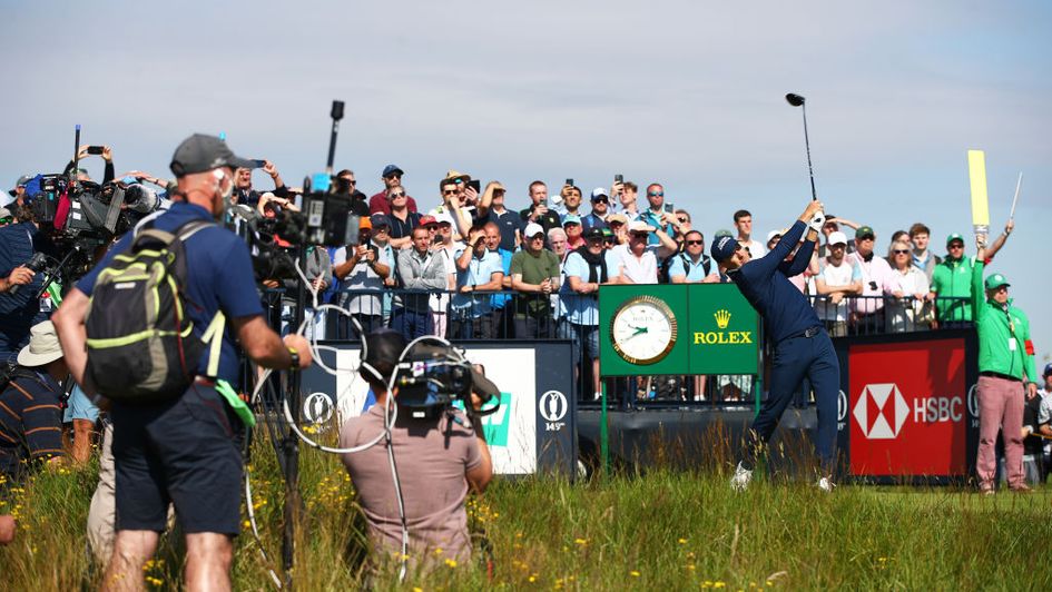 Jordan Spieth tees off at a busy Royal St George's